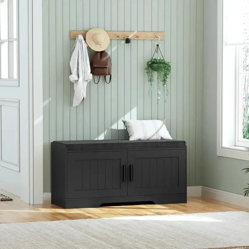 Two-Tier Entryway Bench with Thick Padded Seat & Shoe Storage – Modern Hallway Organizer