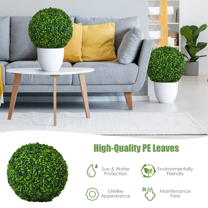 Two 15.7-Inch Artificial Boxwood Topiary Balls – Lifelike Decorative Sphere Plants