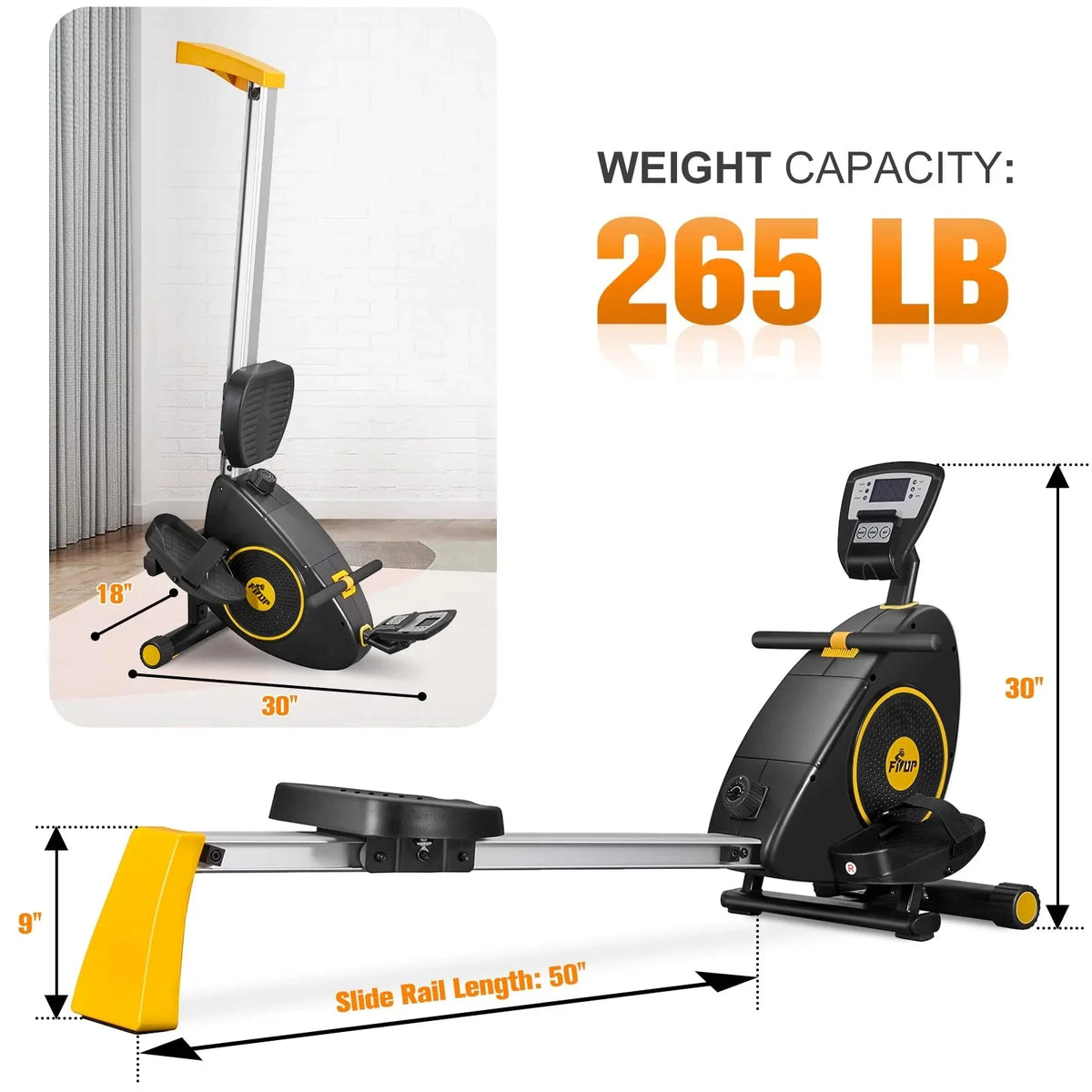 FISUP Rowing Machine with 8 Level Adjustable Magnetic Resistance Indoor Rower Machines for Home Fitness Cardio Workout