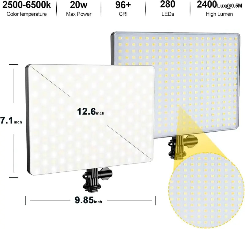 D50 LED Bi-Color Video Light Panel  15.4-Inch, 45W, Dimmable 3000K 000K, CRI 96+ for Streaming, Film, and Studio Use