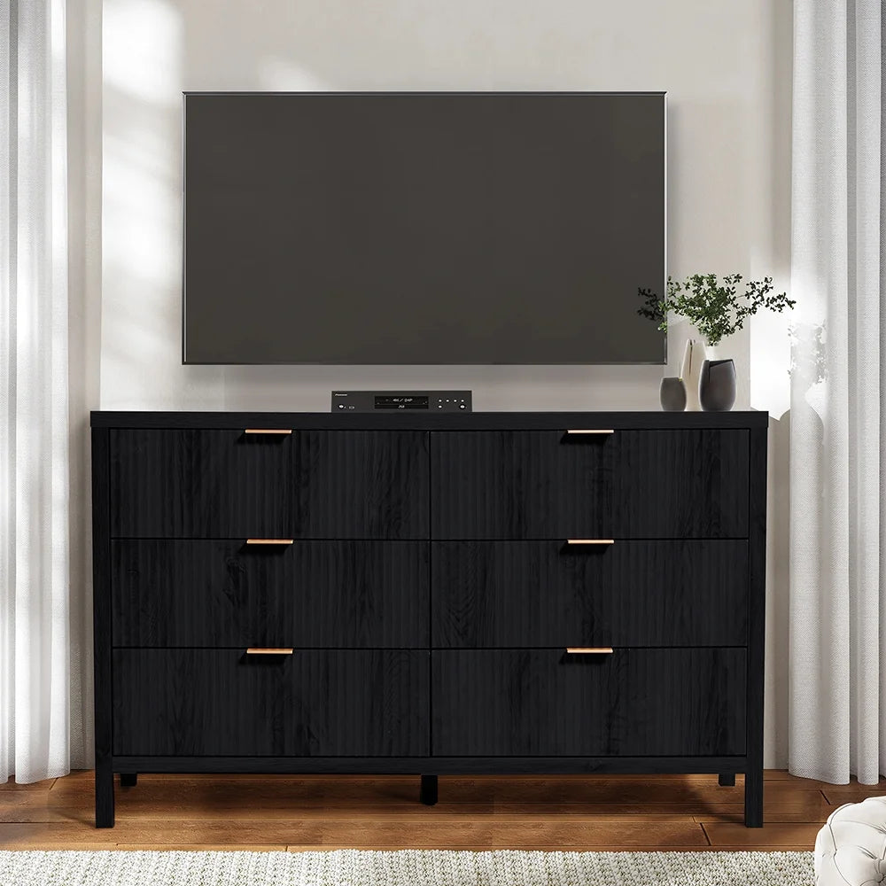 YOCWO Fluted Nightstand for Bedroom Set of 2, Wood Bedside Table Set of 2 with Drawers, Black