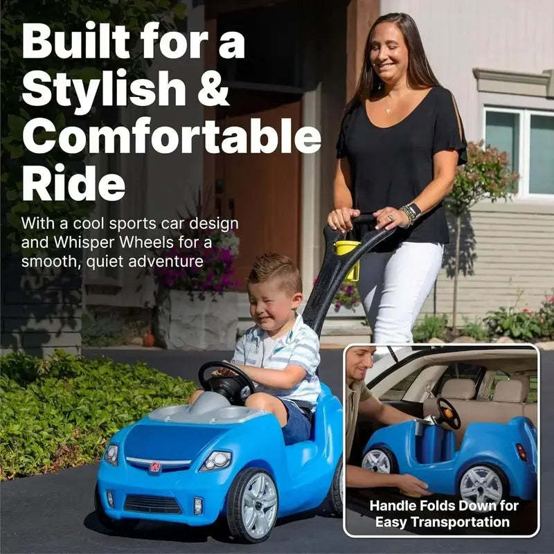Step2 Whisper Ride II Pink Push Toy Car – Ride-On Vehicle with Seat Belt and Foldaway Storage
