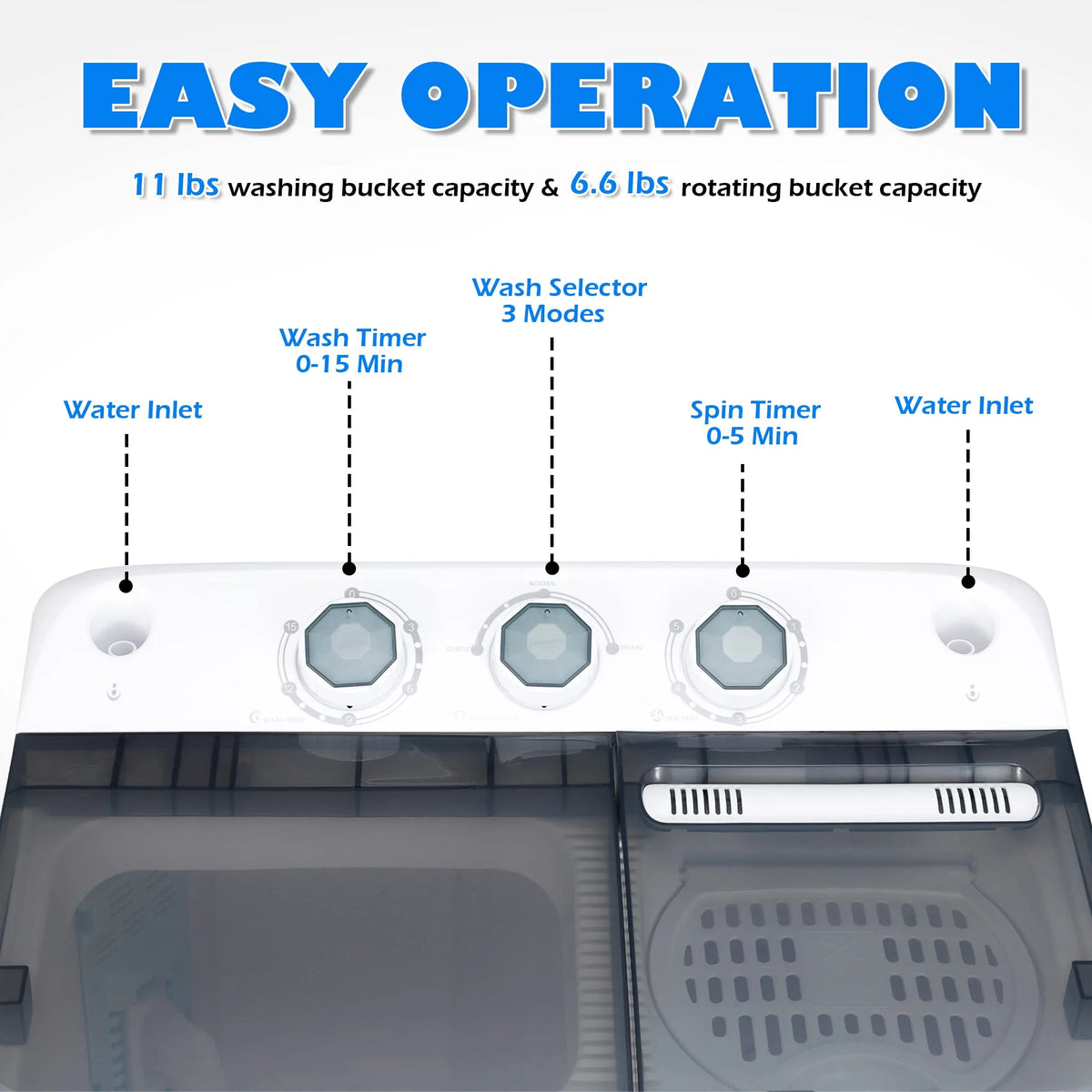 Homguava Portable Washing Machine 17.6Lbs Capacity Washer and Dryer Combo 2 In 1 Mini Compact Twin Tub Washing Machine Laundry Washer(11Lbs) & Spinner(6.6Lbs) with Built-in Gravity Drain Pump,Low Nois