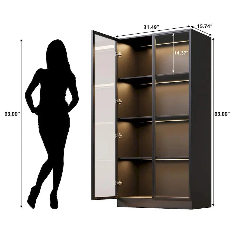 Tempered Glass Display Cabinet – 4-Tier Showcase with Adjustable Shelving