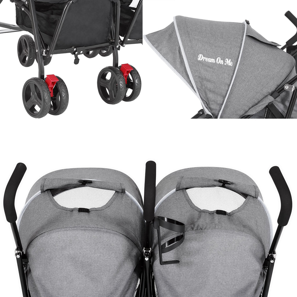 Dream On Me Volgo Twin Umbrella Stroller, Dark and Light Grey