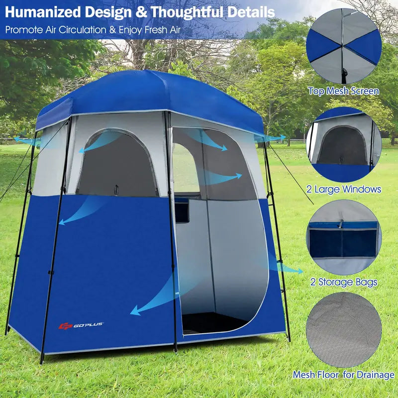 Two-Room Oversized Outdoor Shower Tent with Portable Carry Bag