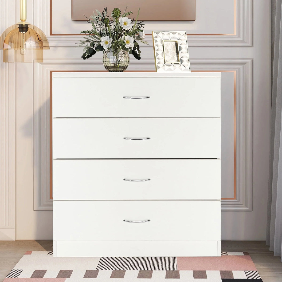 BTMWAY 4 Drawers Chest of Drawers, Wooden Chest of Drawers Storage Cabinet, Heavy Duty Wood Dresser Chest Cabinet for Bedroom, 25.98'' x 14'' x 22.05'', White
