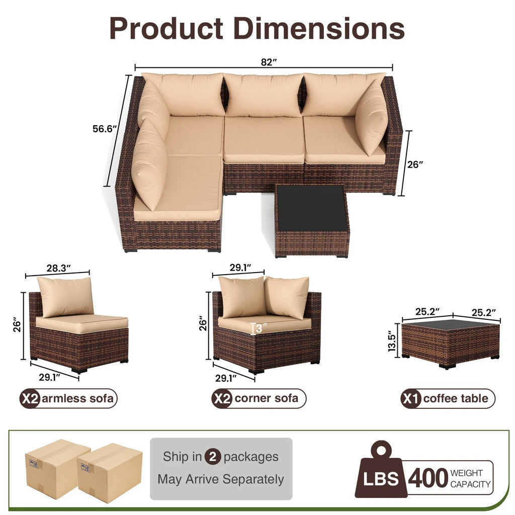 ELPOSUN Patio Furniture Set, Outdoor Patio Furniture Wicker Furniture Couch Set, 5 Pieces Outdoor Sectional Sofa, Patio Furniture Set, Outdoor Patio Set for Balcony Furniture (Grey)