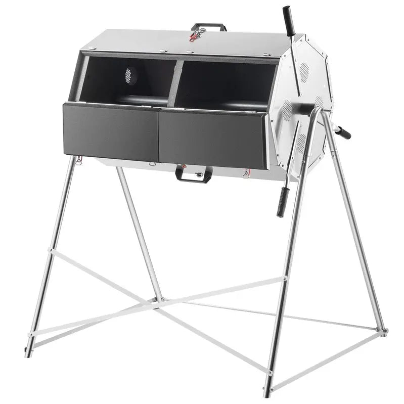 Dual-Chamber Rotating Steel Compost Tumbler  33-Gallon Outdoor Bin