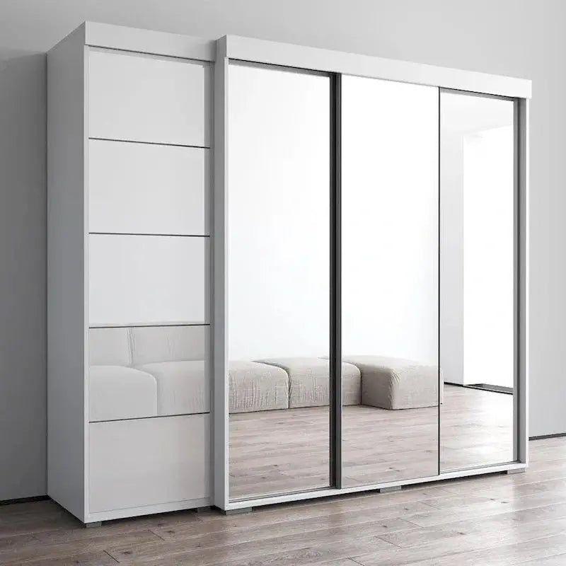 Tri-Mirror Full-Height Wardrobe Cabinet