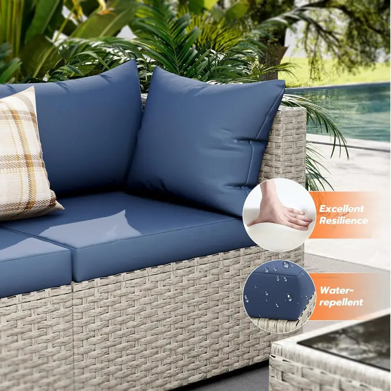 UDPATIO 7-Piece PE Wicker Patio Set – Outdoor Sectional Sofa with Tea Table, Green Finish