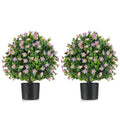 Two-Piece Faux Shrub Set — Lifelike Potted Artificial Plants with Blooming Details