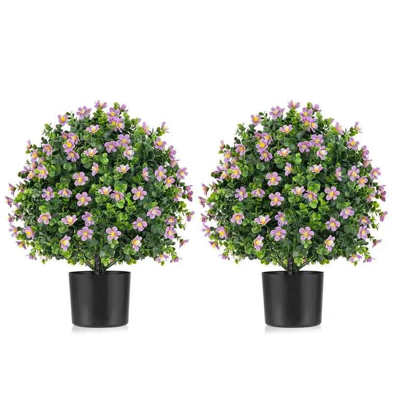 Two-Piece Faux Shrub Set — Lifelike Potted Artificial Plants with Blooming Details