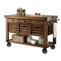Distressed Chestnut Kitchen Island Cart with 3 Storage Drawers