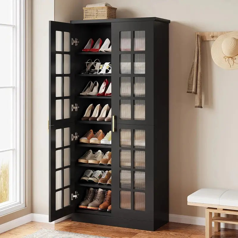 Tribesigns 71-Inch White Shoe Cabinet – 8-Tier Adjustable Shelving, Soft-Close Doors, Modern Entryway or Hallway Organizer
