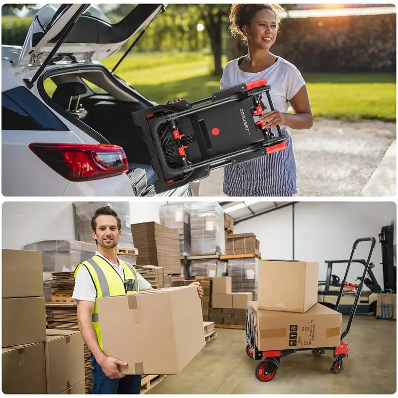 COOCHEER Heavy-Duty Folding Hand Truck  330 lb Load Capacity with Pneumatic Tires and Ergo Handle