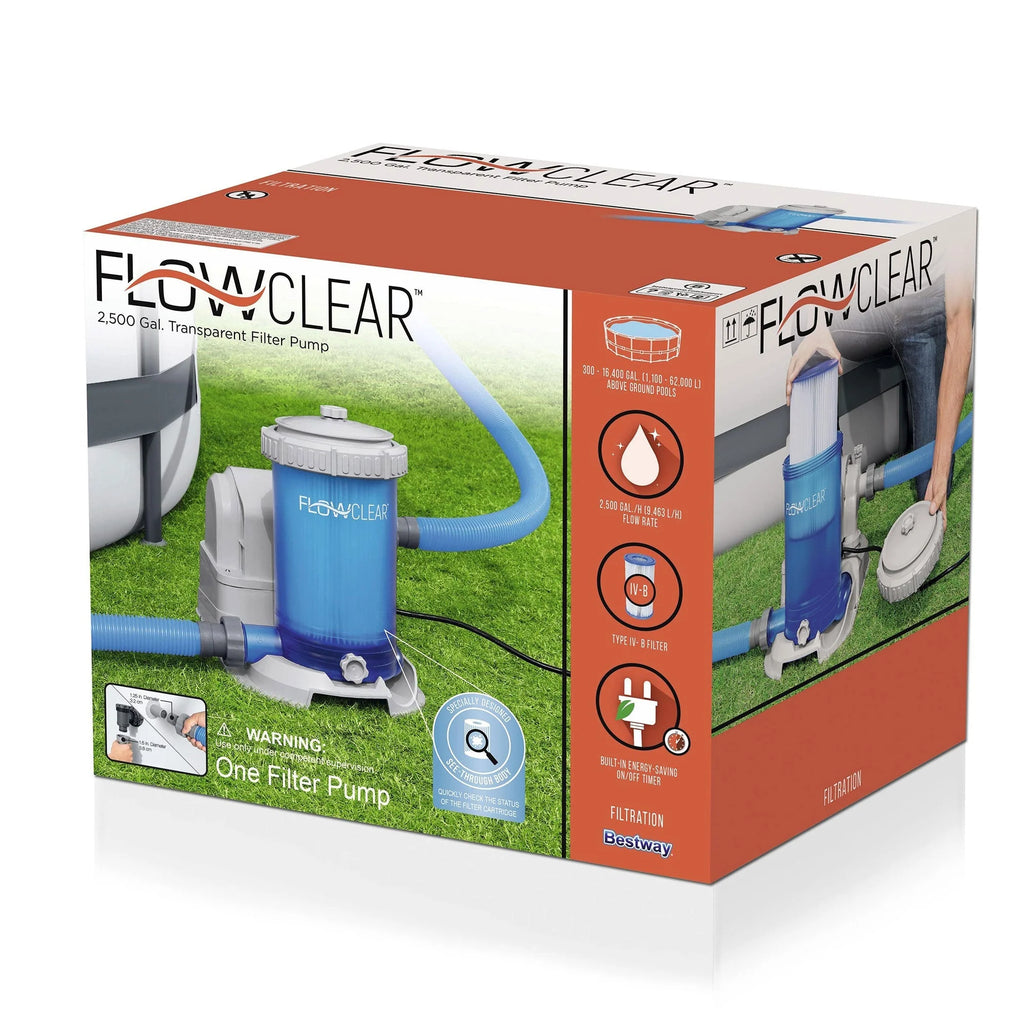 Bestway Flowclear Transparent Filter Above Ground Pool Pump 2500 GPH (Open Box)