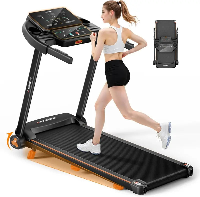 Compact Foldable Home Treadmill with Adjustable Incline & Dual LED Display for Office or Living Space