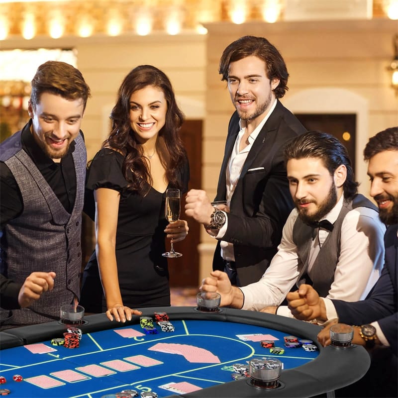 72" Foldable Poker Table for 8 Players with 8 Cup Holders & Casino-Grade Felt, Portable Oval Texas Holdem Card Table for Blackjack, No Assembly