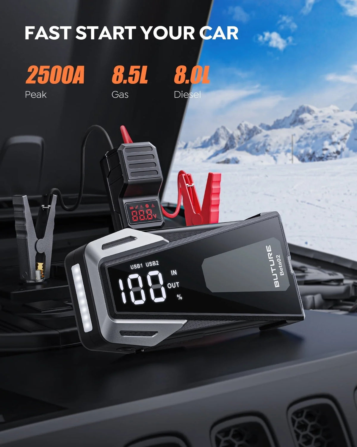 Car Jump Starter Booster 2500A 21800mAh Powerful Car Battery Jump Starter With Large Display Lighting Charging Function Safe/Durable/Portable Buture